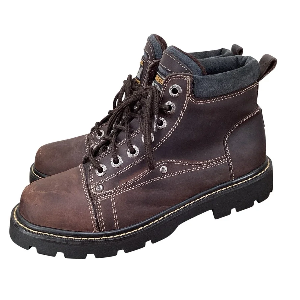 VTG GBX Chunky Y2K 90s Leather Boots Lug Sole Lace Up Brown Men's Sz 9 M